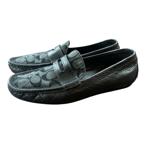 Coach Liam Driver Loafers Black Signature Jacquard Logo Print Coach Slide Sz 8.5 - Picture 2 of 16